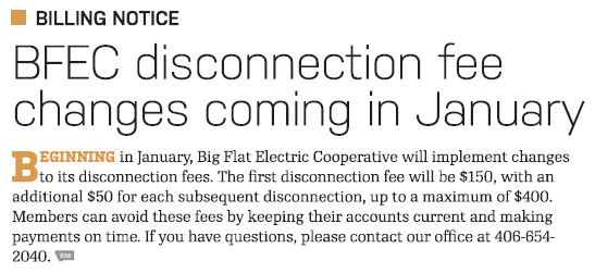 Disconnect Fee Change